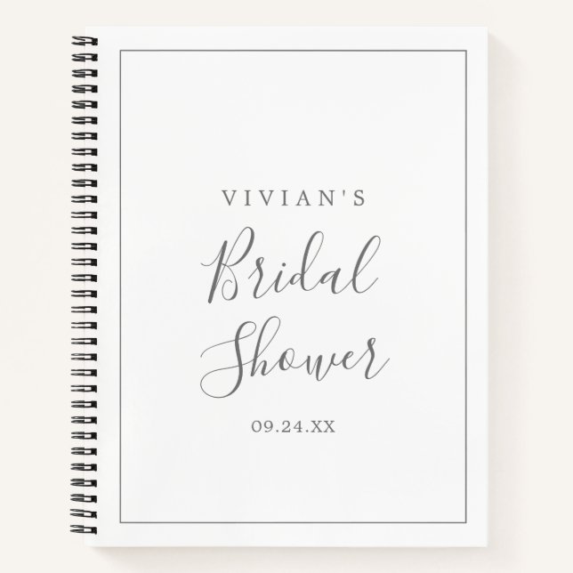 Minimalist Silver Bridal Shower Gift List Notebook (Front)