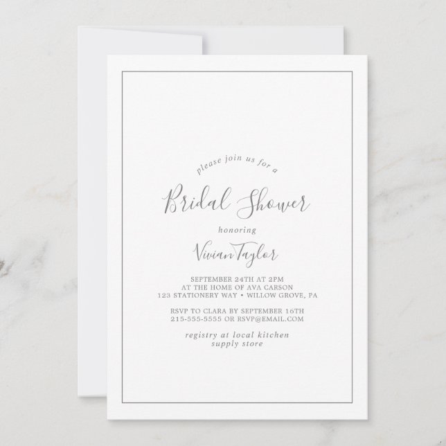 Minimalist Silver Bridal Shower Invitation (Front)