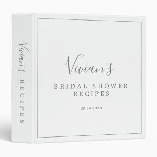 Minimalist Silver Bridal Shower Recipe Organizer Binder