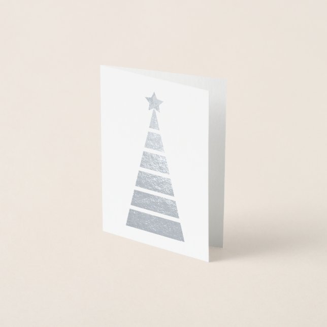Minimalist Silver Decorated Christmas Tree Foil Card (Front)