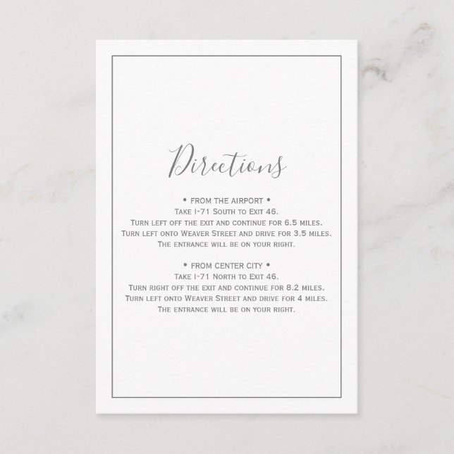 Minimalist Silver Directions Card (Front)