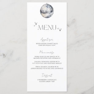 Minimalist Silver Disco Ball Wedding Menu