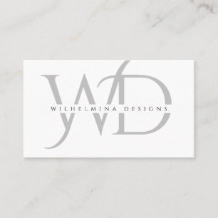 Minimalist Silver Double Monogram Elegant White Business Card