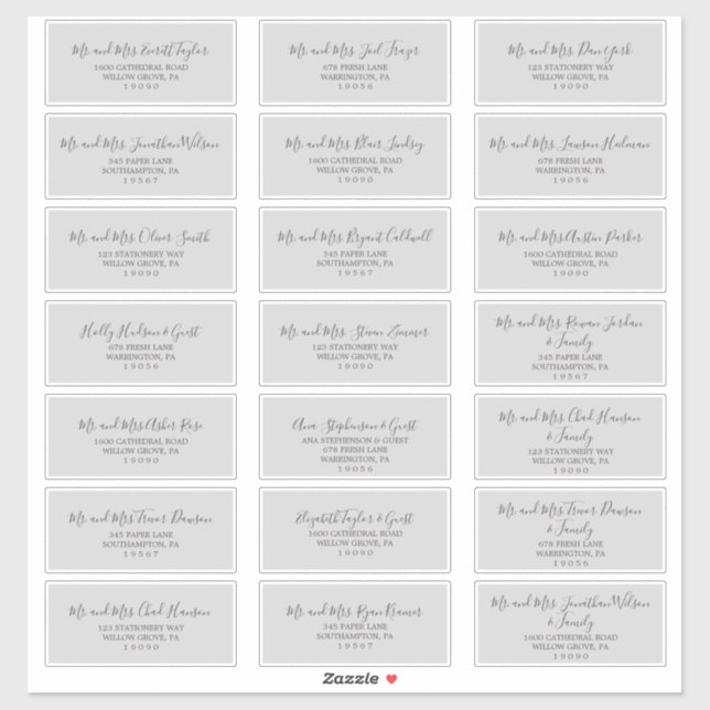 Minimalist Silver Grey Wedding Guest Address Label (Sheet)