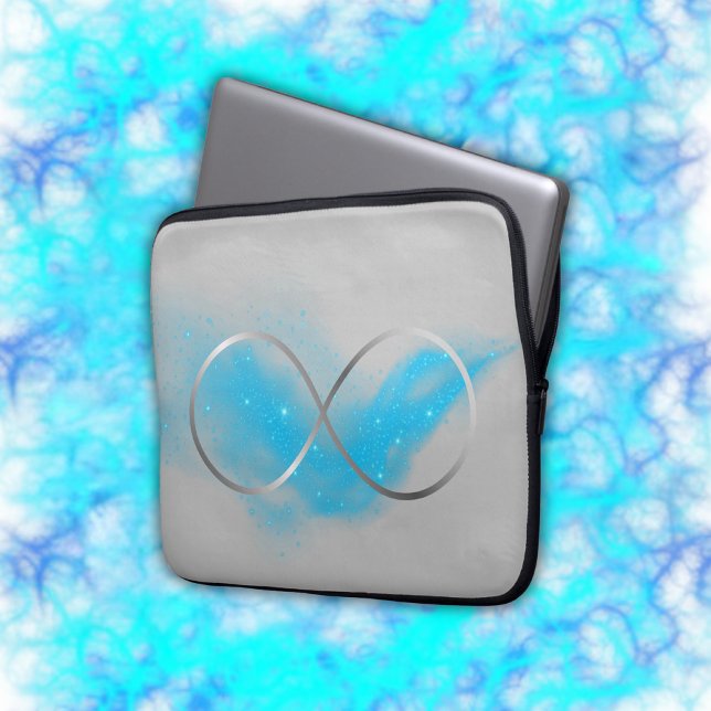 Minimalist Silver Infinity Sign and Teal Glow | Laptop Sleeve (Creator Uploaded)
