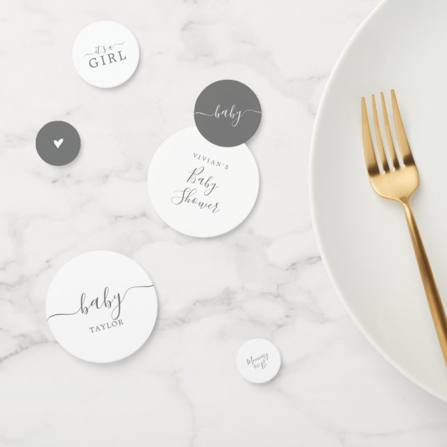Minimalist Silver It's A Girl Baby Shower Confetti (Group)
