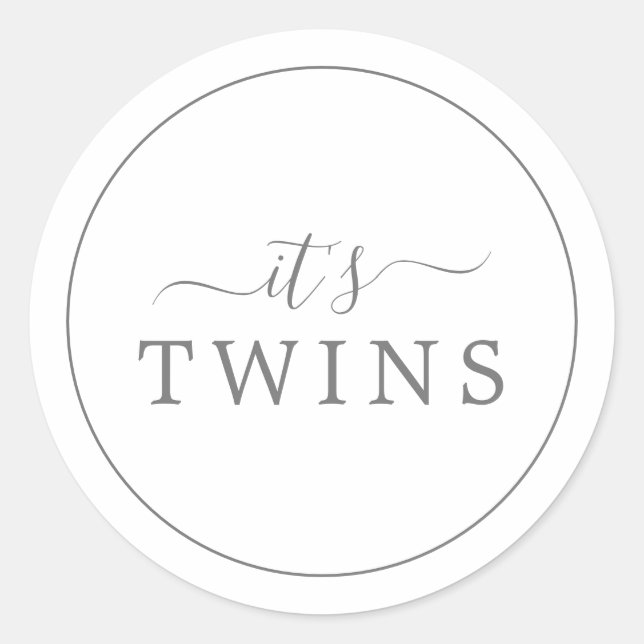 Minimalist Silver It's Twins Baby Shower Sticker (Front)