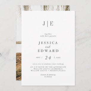 Minimalist Silver Script Photo Monogram Wedding  Invitation