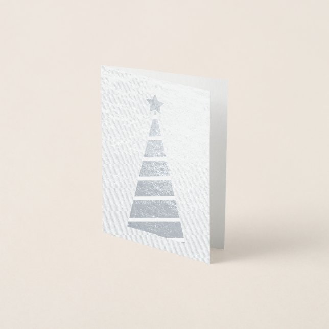 Minimalist Silver Snow Background Christmas Tree Foil Card (Front)