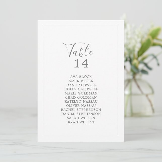Minimalist Silver Table Number Seating Chart Cards (Standing Front)