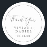 Minimalist Silver Thank You Wedding Favour Sticker<br><div class="desc">These minimalist silver thank you wedding favour stickers are perfect for a simple wedding reception. The modern romantic design features classic silver grey and white typography paired with a rustic yet elegant calligraphy with vintage hand lettered style. Customizable in any colour. Keep the design simple and elegant, as is, or...</div>