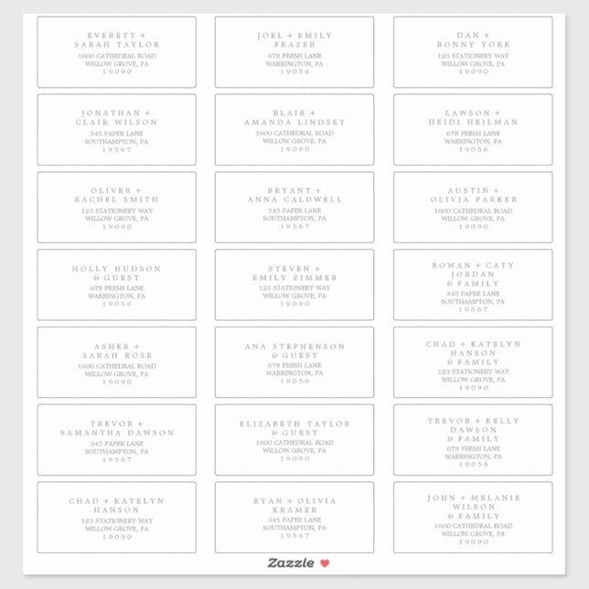 Minimalist Silver Typography Guest Address Labels (Sheet)