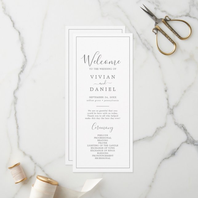 Minimalist Silver Wedding Program (Front/Back In Situ)