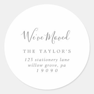 Minimalist Silver We've Moved New Address Envelope Classic Round Sticker