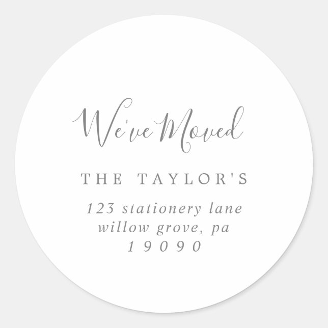 Minimalist Silver We've Moved New Address Envelope Classic Round Sticker (Front)