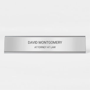 Minimalist Silver with Black Typography Lawyer Desk Name Plate