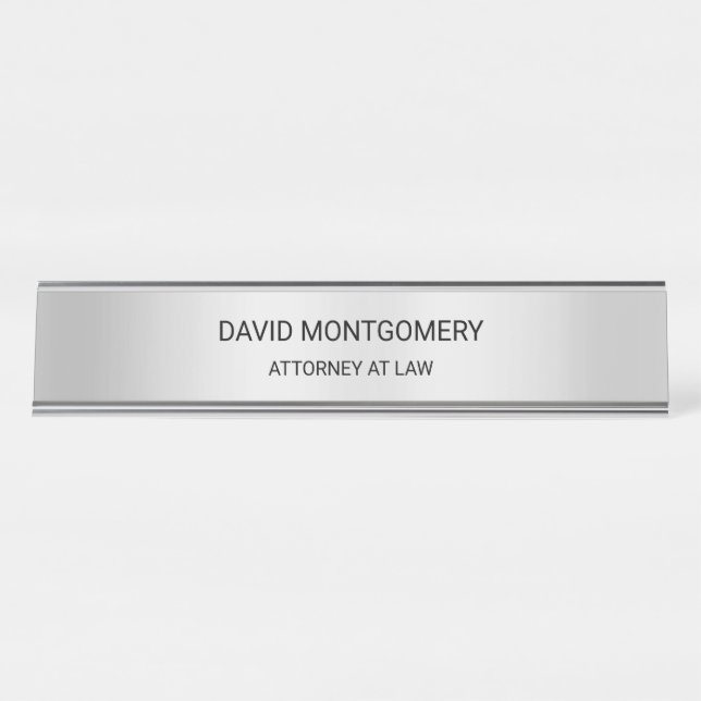 Minimalist Silver with Black Typography Lawyer Desk Name Plate (Front)