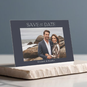 Minimalist simple 1 photo slate blue wedding save the date