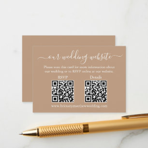 Minimalist Simple 2 QR Wedding RSVP Details Taupe Enclosure Card