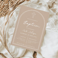 Minimalist simple arch beige baptism