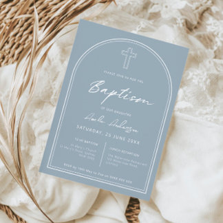 Minimalist simple arch blue baptism invitation