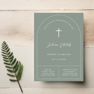 Minimalist simple arch sage baptism christening invitation