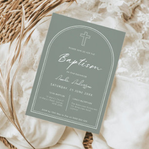 Minimalist simple arch sage baptism invitation