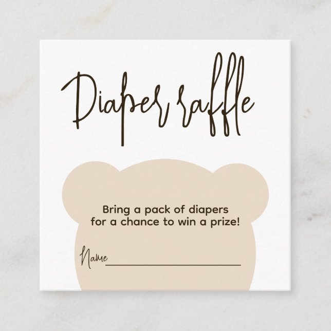 Minimalist simple bear Baby Shower diaper raffle  Enclosure Card (Front)