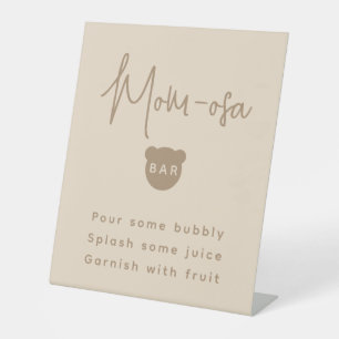 Minimalist simple Bear Baby Shower Mom-osa Bar  Pedestal Sign
