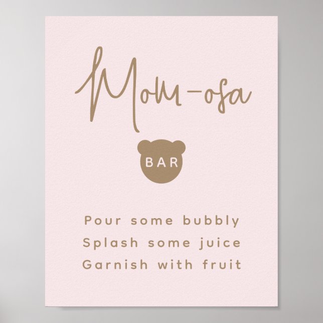 Minimalist simple Bear Baby Shower Mom-osa Bar  Poster (Front)