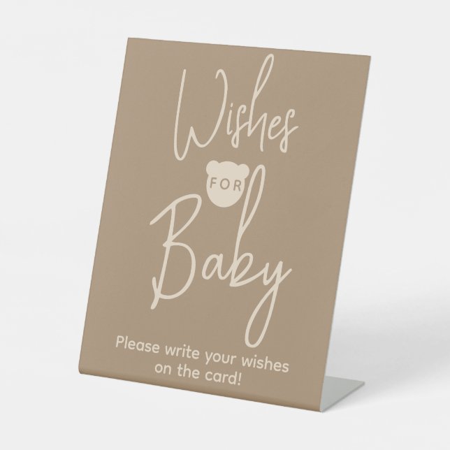 Minimalist simple Bear Baby Shower wishes Pedestal Sign (Front)