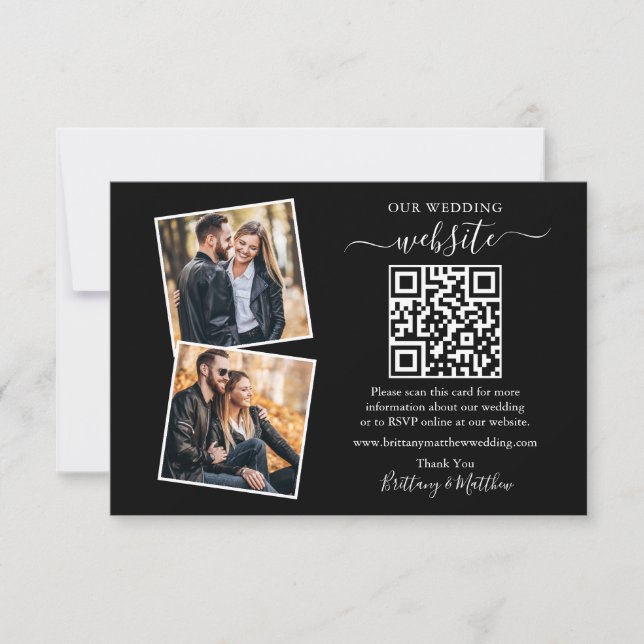 Minimalist Simple Black 2 Photo Wedding Website QR Card (Front)