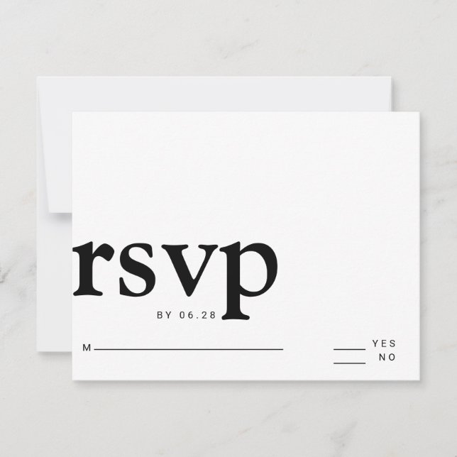 minimalist simple black and white bold letters RSVP card (Front)