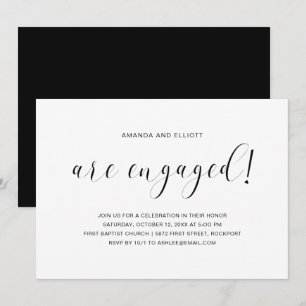 Minimalist Simple Black and White Engagement Party Invitation