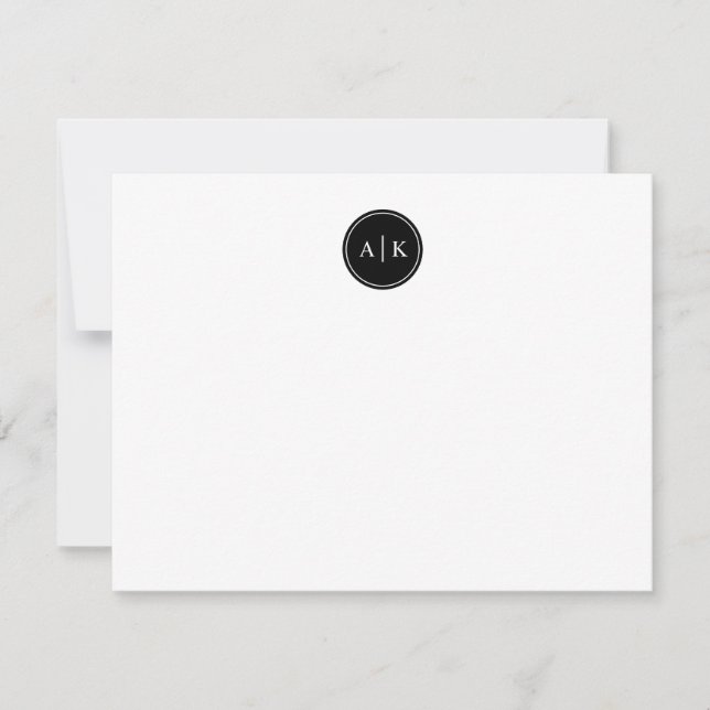 Minimalist Simple Black Circle Monogram Note Card (Front)