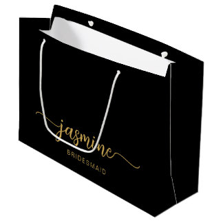 Minimalist Simple Black Gold Monogram Girly Script Large Gift Bag