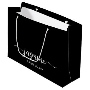 Minimalist Simple Black Monogram Girly Script Large Gift Bag