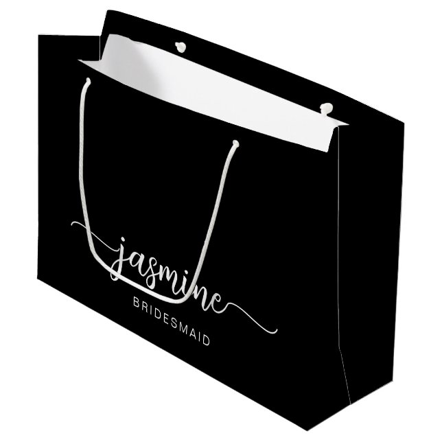 Minimalist Simple Black Monogram Girly Script Large Gift Bag (Front Angled)