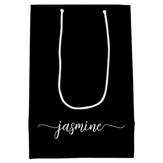 Minimalist Simple Black Monogram Girly Script Medium Gift Bag (Back)