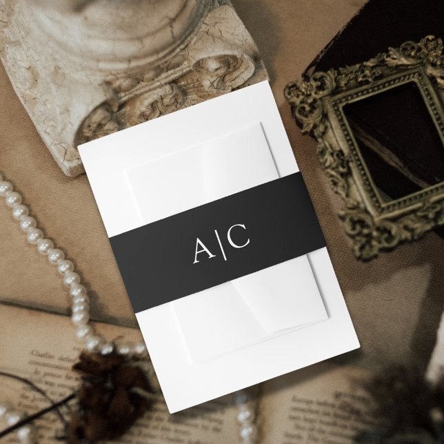 Minimalist Simple Black Monogram Wedding  Invitation Belly Band (Creator Uploaded)