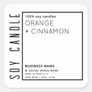 Minimalist simple black white border soy candle   square sticker