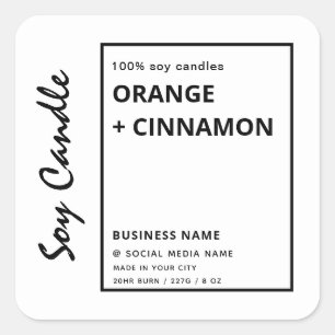 Minimalist simple black white border soy candle square sticker