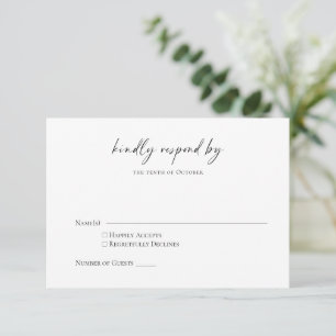 Minimalist Simple Black White Chic Script QR Code RSVP Card