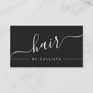 Minimalist Simple Black White Script Hair Business Card