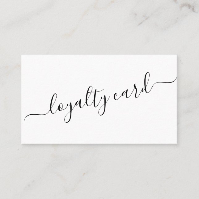 Minimalist Simple Black White Script Loyalty Card (Front)