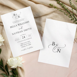 Minimalist Simple Black White Script Wedding Invitation