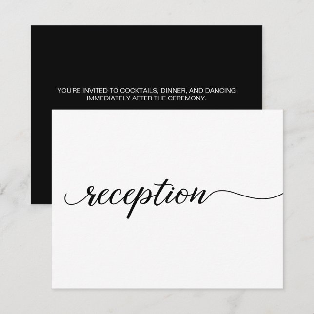 Minimalist Simple Black white wedding reception Enclosure Card (Front/Back)