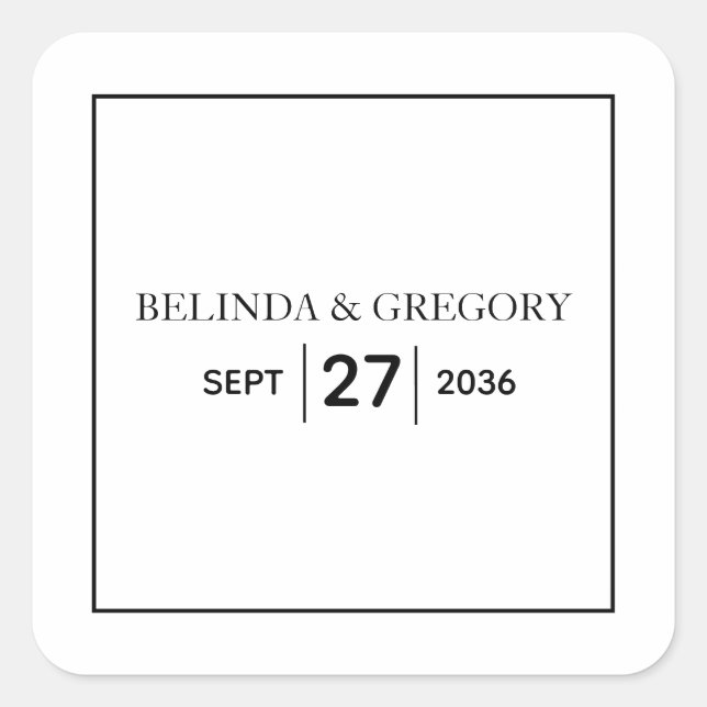 Minimalist Simple Black & White Wedding Square Sticker (Front)