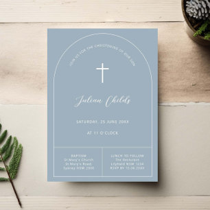 Minimalist simple blue arch baptism invitation