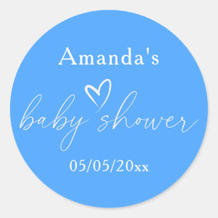 Minimalist Simple Blue Baby Shower Classic Round Sticker